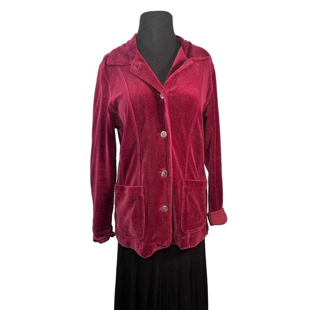 The Territory Ahead Womens Jacket Red XS Velvet Button Front Long Sleeve Soft